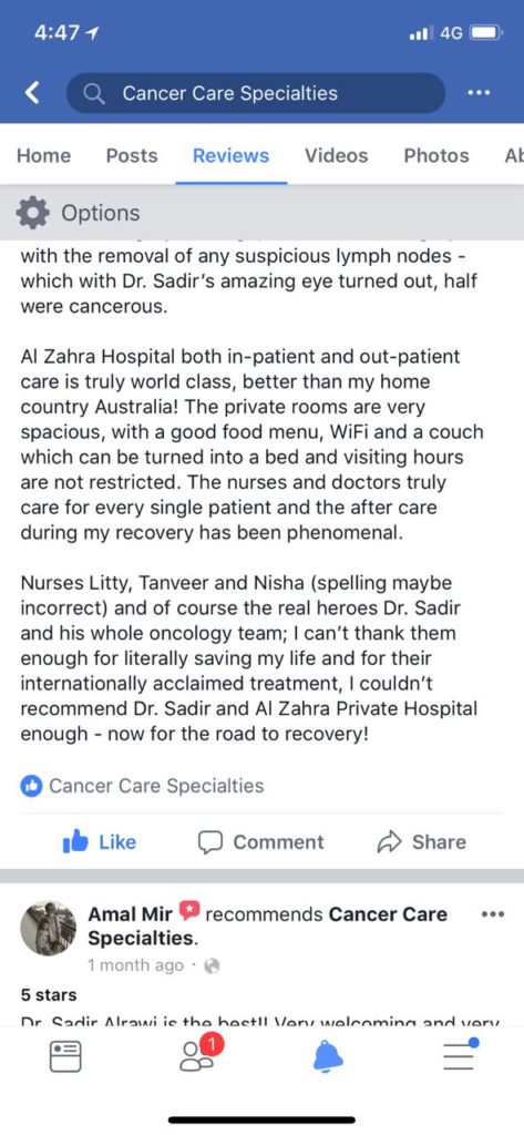 Great testimony from one of our patient havingbthyroid cancer surgery Alzahra thyroid center Sadir Alrawi and team Dubai UAE August 2018